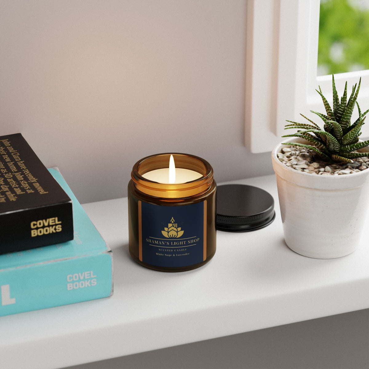 White Sage + Lavender Scented Soy Candle (Amber Jar)