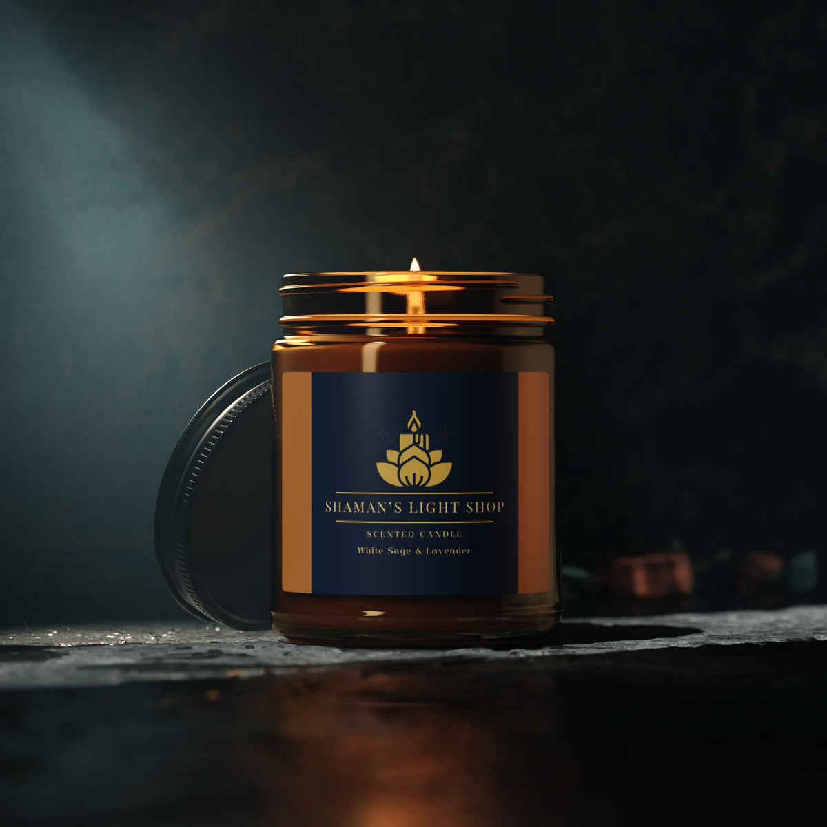 White Sage + Lavender Scented Soy Candle (Amber Jar)