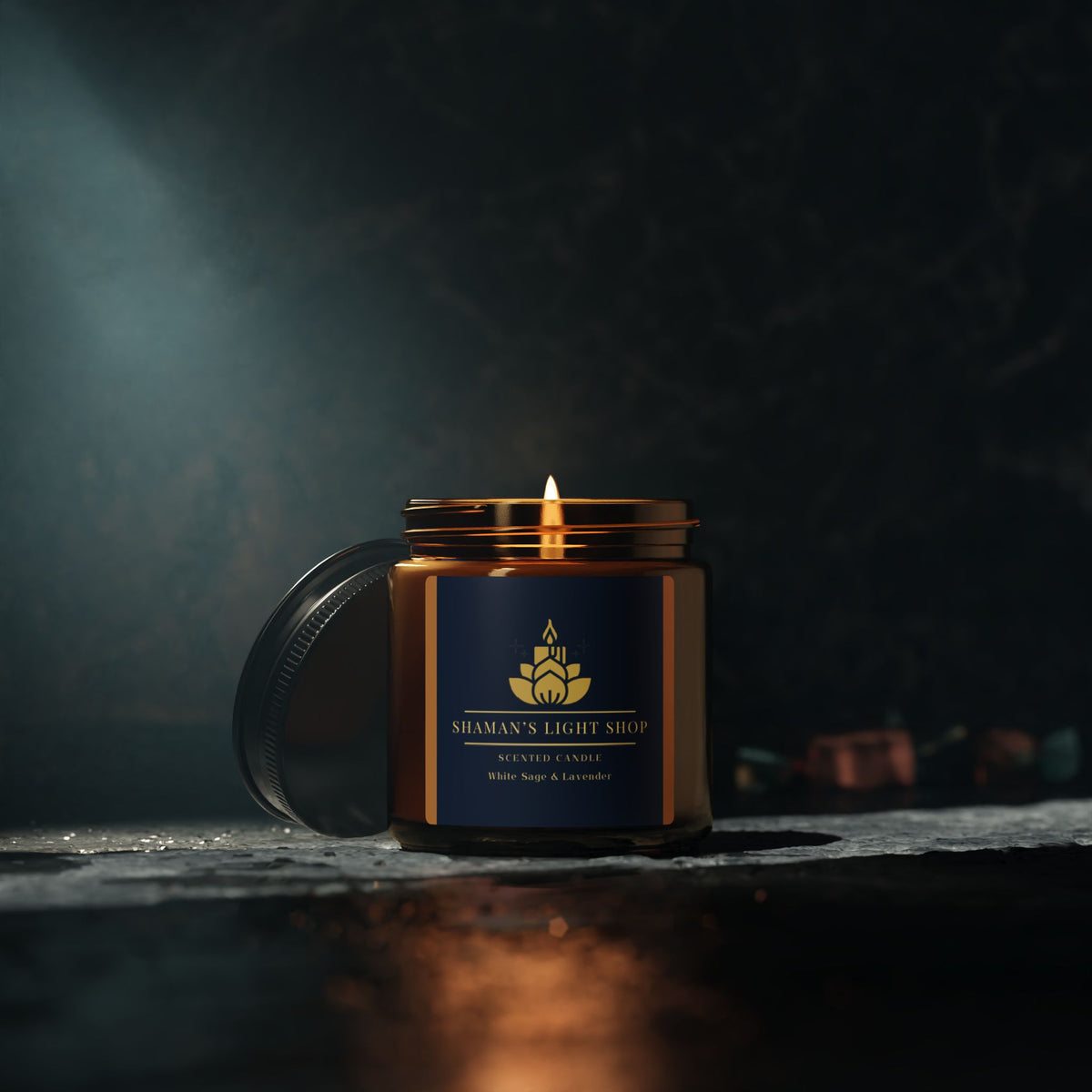 White Sage + Lavender Scented Soy Candle (Amber Jar)