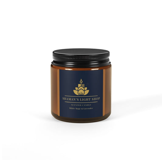 White Sage + Lavender Scented Soy Candle (Amber Jar)